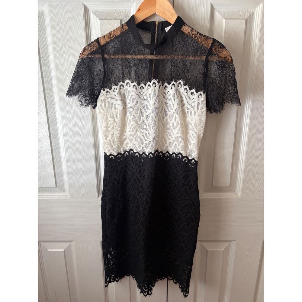 sandro Rozen Black White Colorblock Lace Mini Sheath Cocktail Dress 1 (4US)